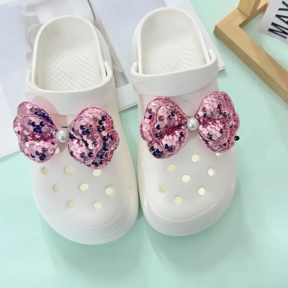 NWT! Sequin Pink Rose Gold l Bow Charm Accessories For Crocs 2pc